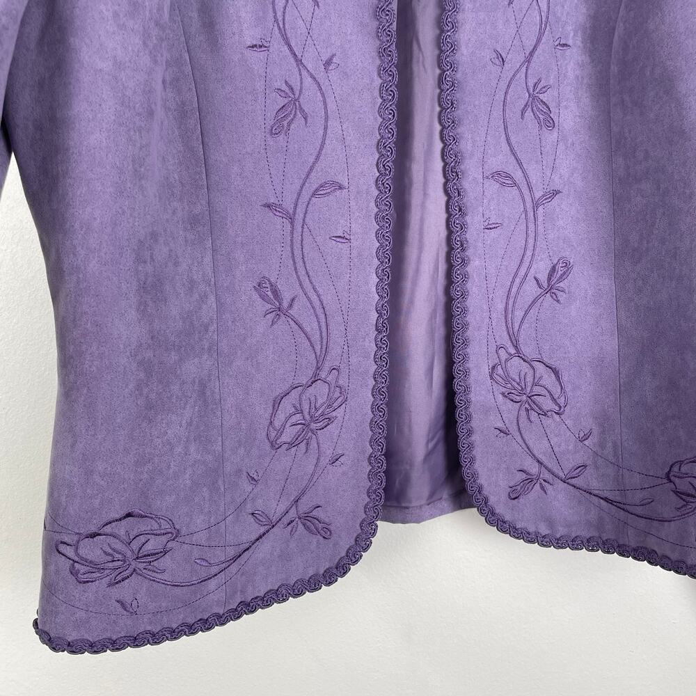 y2k Purple Floral Embroidered Faux Suede Jacket Womens M Feminine Cottagecore - Picture 6 of 16